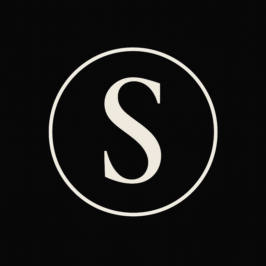 SILLEAU logo: calligraphic S in off-white circle on black